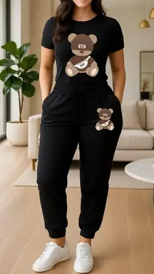 2 Pcs Women's Stitched Jersey Printed Tracksuit
