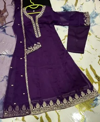 Purple Shahi Embroidered Kids Maxi Set 3Pcs thumbnail 2