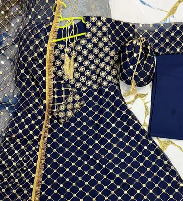 Kids Eid Heavy Embroidered Navy Blue Maxi Dress 9MM thumbnail 3