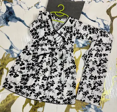 2 Pcs Girl's Cotton Printed Frock And Trouser Set thumbnail 2