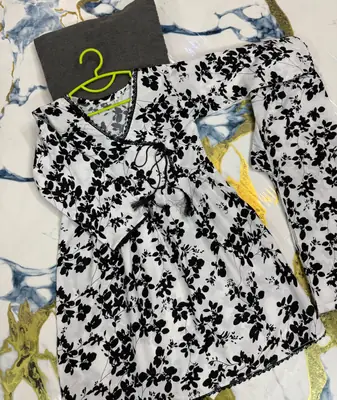 2 Pcs Girl's Cotton Printed Frock And Trouser Set thumbnail 3