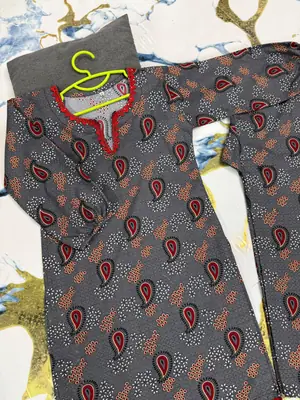 2 Pcs Girl's Cotton Printed Kurta And Trouser thumbnail 2