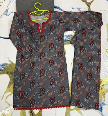2 Pcs Girl's Cotton Printed Kurta And Trouser thumbnail 3