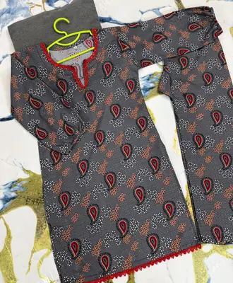 2 Pcs Girl's Cotton Printed Kurta And Trouser thumbnail 4