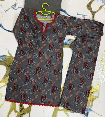 2 Pcs Girl's Cotton Printed Kurta And Trouser thumbnail 5