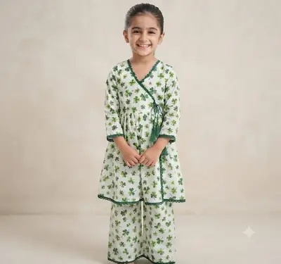 2 Pcs Girl's Cotton Printed Kurta And Pajama