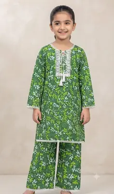 2 Pcs Girl's Cotton Printed Kurta And Pajama