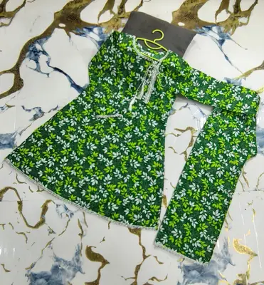 2 Pcs Girl's Cotton Printed Kurta And Pajama thumbnail 3
