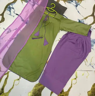 3 Pcs Girl's Cotton Plain Kurta And Shalwar Suit thumbnail 6