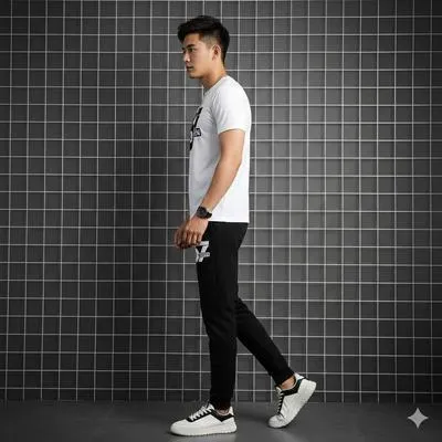 Men Printed Track Suit White Black 67 Logo Summer thumbnail 3