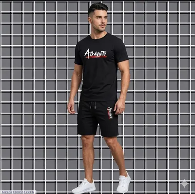 2 Pcs Men's Dri Fit Printed T-Shirt & Shorts Tracksuit