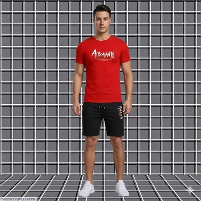 2 Pcs Men's Dri Fit Printed T-Shirt & Shorts Tracksuit