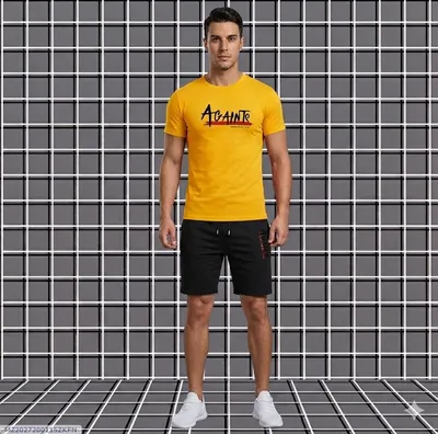 2 Pcs Men's Dri Fit Printed T-Shirt & Shorts Tracksuit