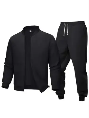 2 Pcs Men's Fleece Plain Zipper Track Suit
