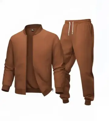 2 Pcs Men's Fleece Plain Zipper Track Suit
