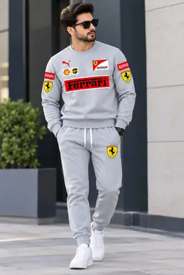 2 Pcs Men's Fleece Printed Sweatshirt Track Suit