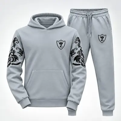2 Pcs Men's Fleece Printed Hoodie Track Suit
