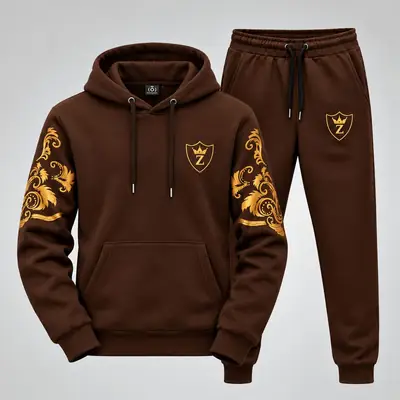 2 Pcs Men's Fleece Printed Hoodie Track Suit