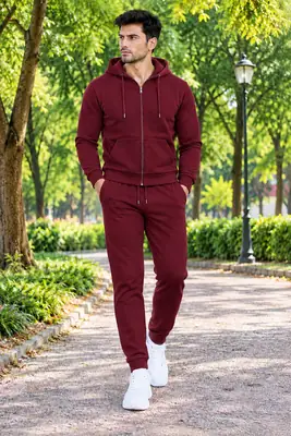 2 Pcs Men's Fleece Plain Zipper Track Suit