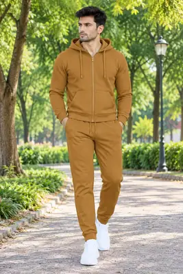 2 Pcs Men's Fleece Plain Zipper Track Suit