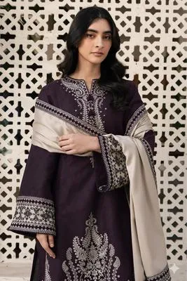 Purple Embroidered 3-Piece Lawn Suit for Women thumbnail 2