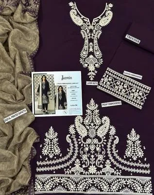 Purple Embroidered 3-Piece Lawn Suit for Women thumbnail 3