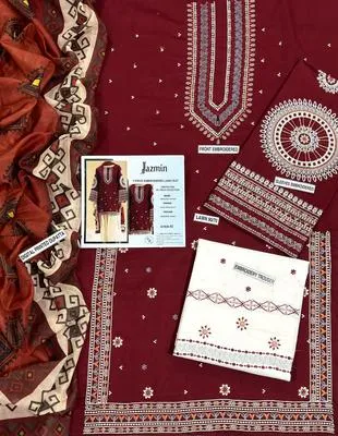 Maroon Embroidered 3-Piece Lawn Suit for Women thumbnail 3