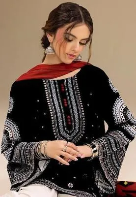 Black Embroidered 3-Piece Lawn Suit for Women thumbnail 2
