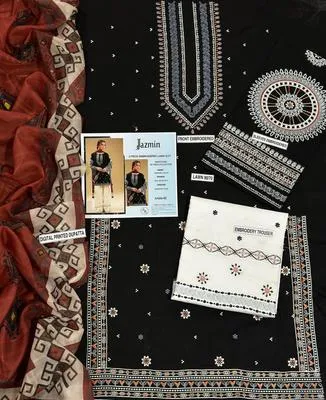 Black Embroidered 3-Piece Lawn Suit for Women thumbnail 3