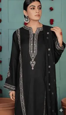 Black Embroidered 3-Piece Lawn Suit for Women thumbnail 2