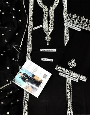 Black Embroidered 3-Piece Lawn Suit for Women thumbnail 3