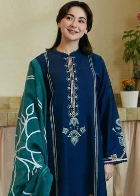 3-Piece Embroidered Lawn Suit Blue Green for Women thumbnail 2