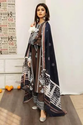 3-Piece Embroidered Lawn Suit Black White Eid Wedding Wear thumbnail 2
