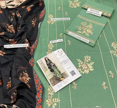 Green Lawn 3-Piece Unstitched Suit for Women thumbnail 3