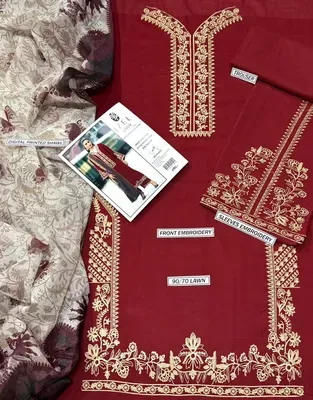 Maroon Embroidered Lawn 3Pcs Set for Women thumbnail 3