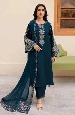 Blue Embroidered Lawn 3Pcs Set for Women thumbnail 4