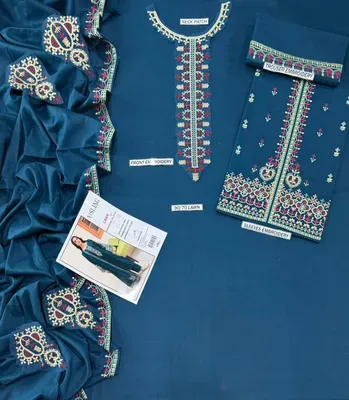 Blue Embroidered Lawn 3Pcs Set for Women thumbnail 3