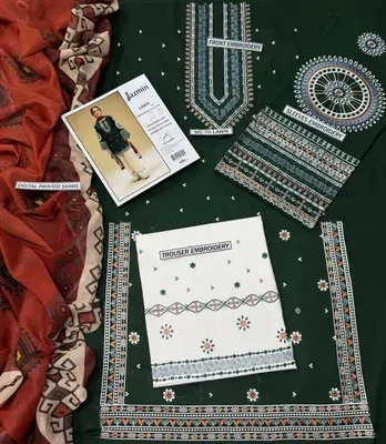 Green Embroidered Lawn 3Pcs Set for Women thumbnail 3