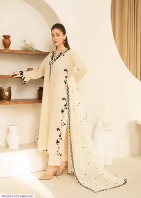 3 Pcs Women's Unstitched Embroidered Suit