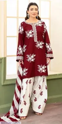 3 Pcs Women's Unstitched Embroidered Suit