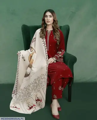 3 Pcs Women's Unstitched Embroidered Suit
