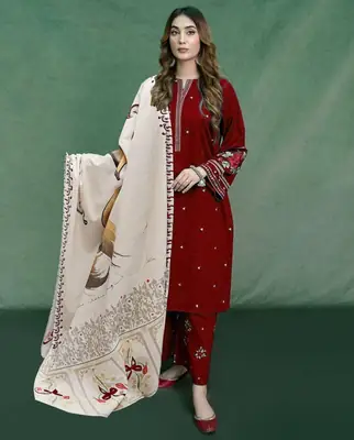 3 Pcs Women's Unstitched Embroidered Suit thumbnail 2