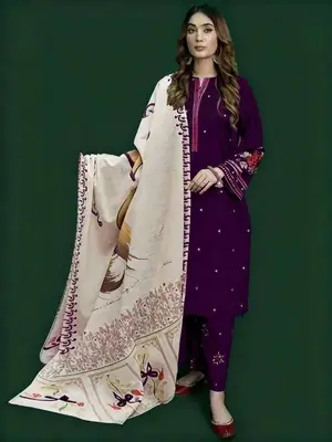 3 Pcs Women's Unstitched Embroidered Suit thumbnail 2