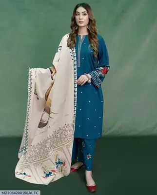 3 Pcs Women's Unstitched Embroidered Suit