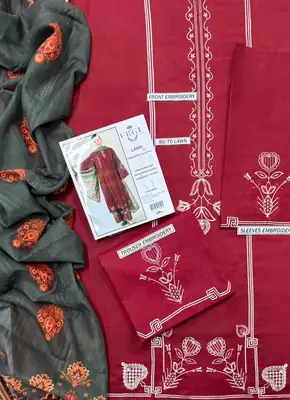 3 Pcs Women's Unstitched Embroidered Suit thumbnail 3