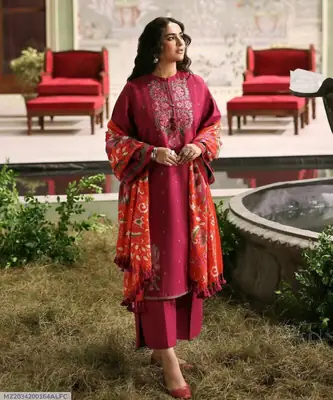 3 Pcs Women's Unstitched Embroidered Suit