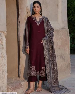 Maroon Embroidered 3-Piece Lawn Suit for Eid & Parties thumbnail 6