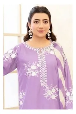 Purple Embroidered 3-Piece Lawn Suit for Women thumbnail 2