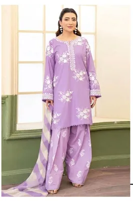 Purple Embroidered 3-Piece Lawn Suit for Women thumbnail 5