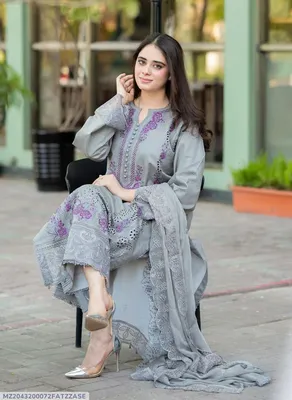 MUSHQ 3 Pcs Unstitched Chikankari Embroidered Suit